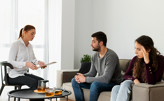 Mediator meeting with a couple for relationship mediation